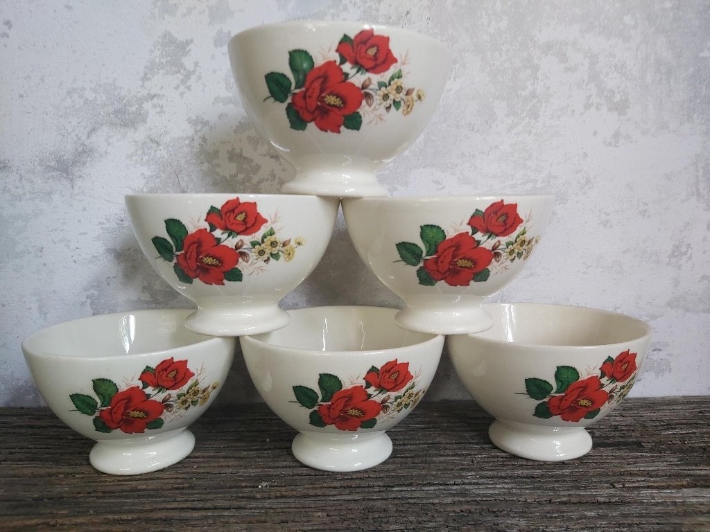 Set van 6 mooie vintage spoelkommen met bloemdesign, Antiek en Kunst, Ophalen of Verzenden