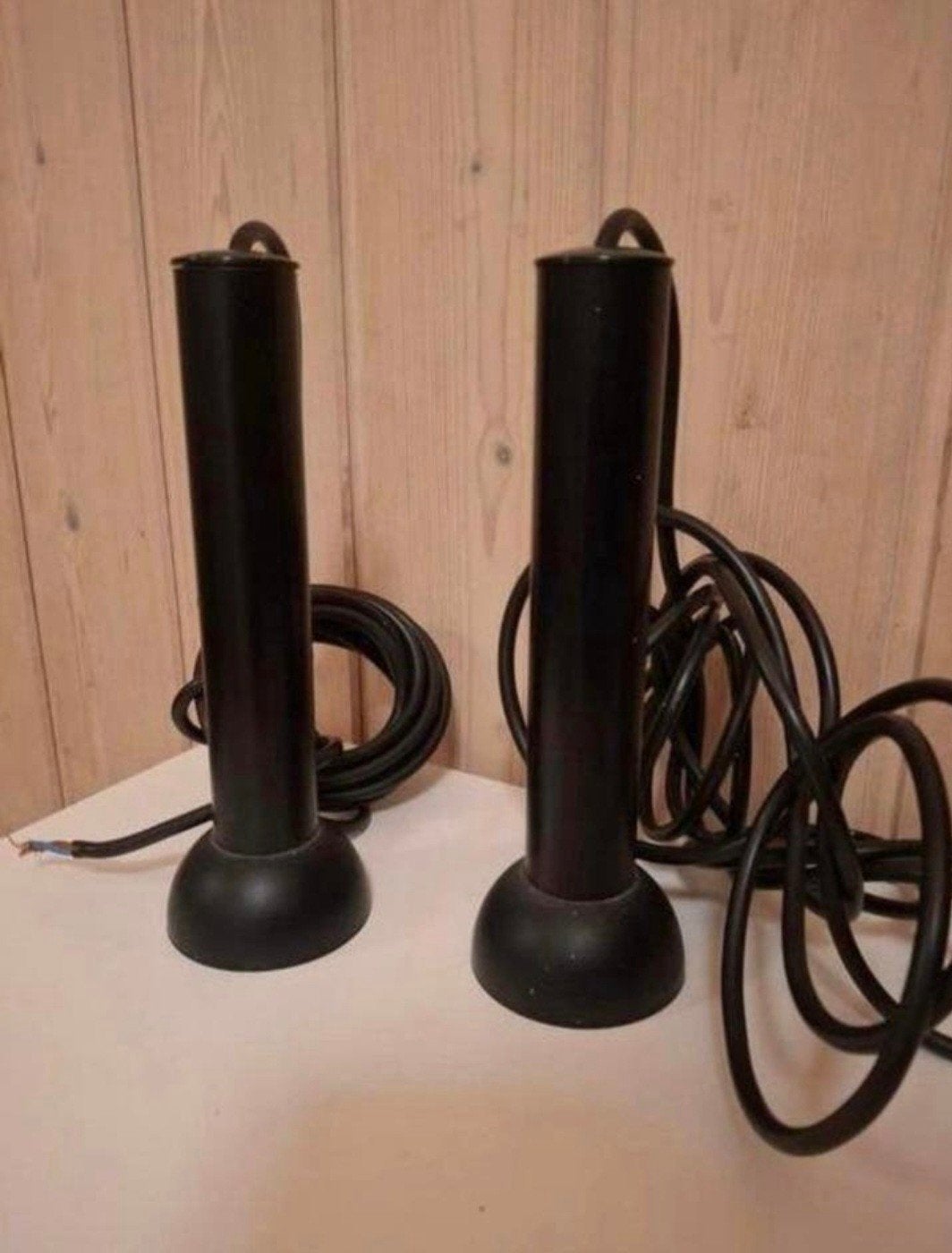 Set van 2 zwarte Abo Randers Deense hanglampen/barlampen., Huis en Inrichting, Lampen | Hanglampen, Ophalen of Verzenden, Zo goed als nieuw