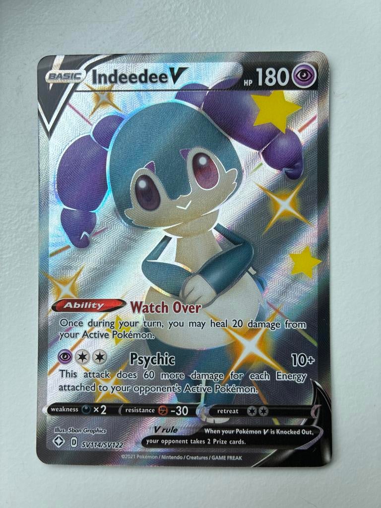 Indeedee V SV114/SV122 Shiny Pokémon Kaart, Ophalen of Verzenden, Zo goed als nieuw, Losse kaart, Foil