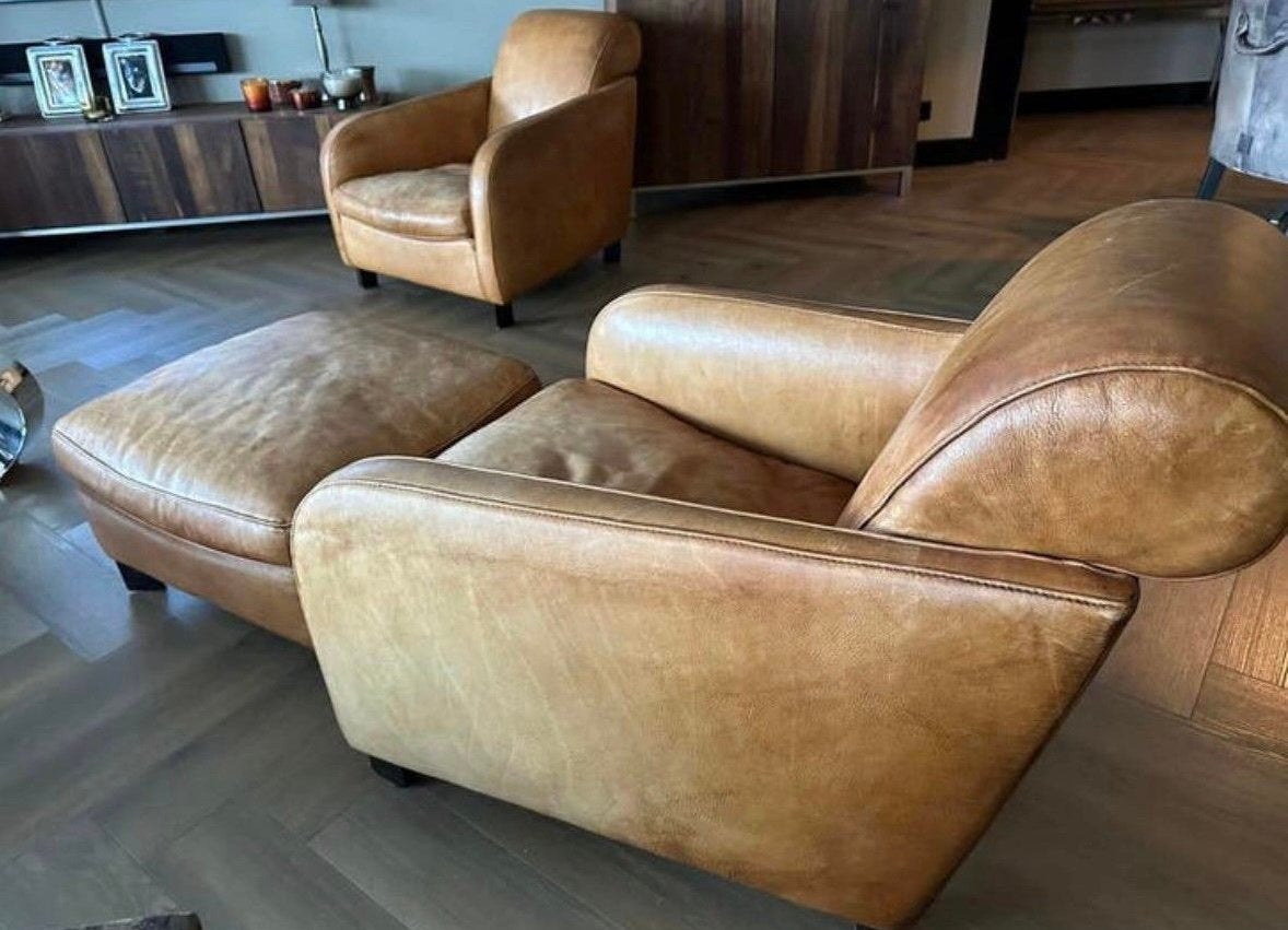 Set exclusieve Molinari fauteuils met bijbehorende hocker., Huis en Inrichting, Ophalen, ., Zo goed als nieuw, .