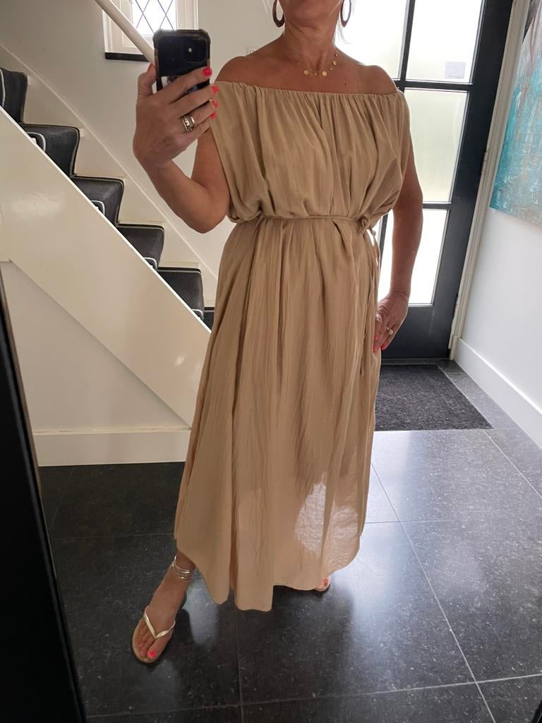 Moda Italia, prachtige (strapless) jurk, rijk aan stof, TU, Kleding | Dames, Jurken, Nieuw, Maat 38/40 (M), Bruin, Onder de knie