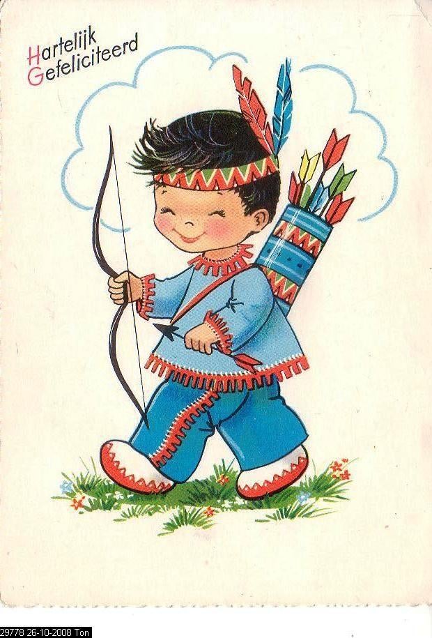 Ansichtkaart	Indiaan met pijl en boog, Verzenden, 1960 tot 1980, Ongelopen, Kinderen