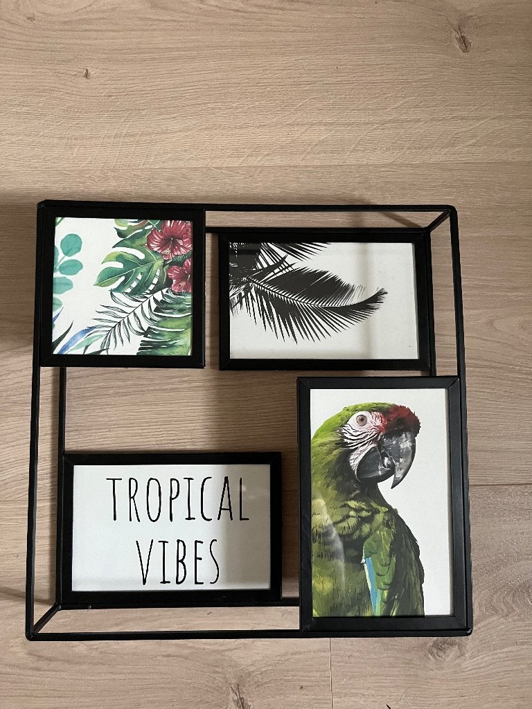 Zwart fotolijstje voor 4 foto's (10x15 en 10x10), Met glas, Ophalen of Verzenden, Zo goed als nieuw, Zwart