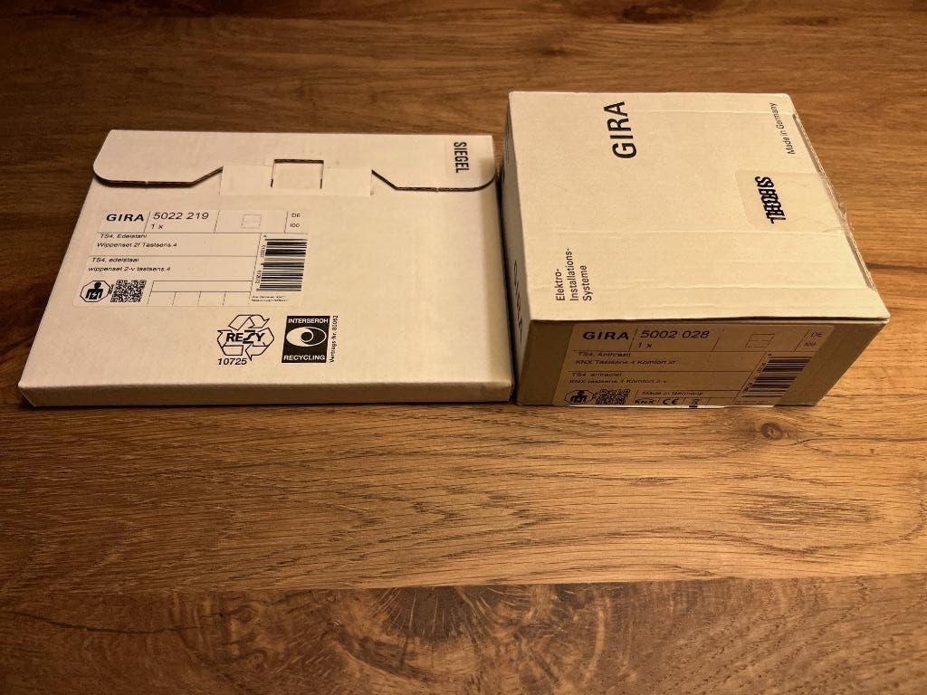 Gira 2v tastensensor 4 met edelstaal wippenset, Doe-het-zelf en Verbouw, Elektra en Kabels, Ophalen of Verzenden, Nieuw, Schakelaar