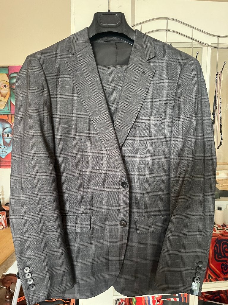 CARACCIOLO 1962 GRIJS PAK en BLAUW WOLLEN JAS MAAT 54 NIEUW, Kleding | Dames, Kostuum of Pak, Overige kleuren, Maat 46/48 (XL) of groter