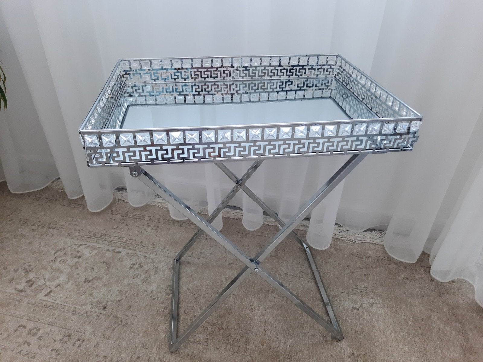 Luxe spiegel dienblad  op inklapbare voet, Huis en Inrichting, Minder dan 55 cm, Nieuw, Ophalen of Verzenden, 60 cm of meer