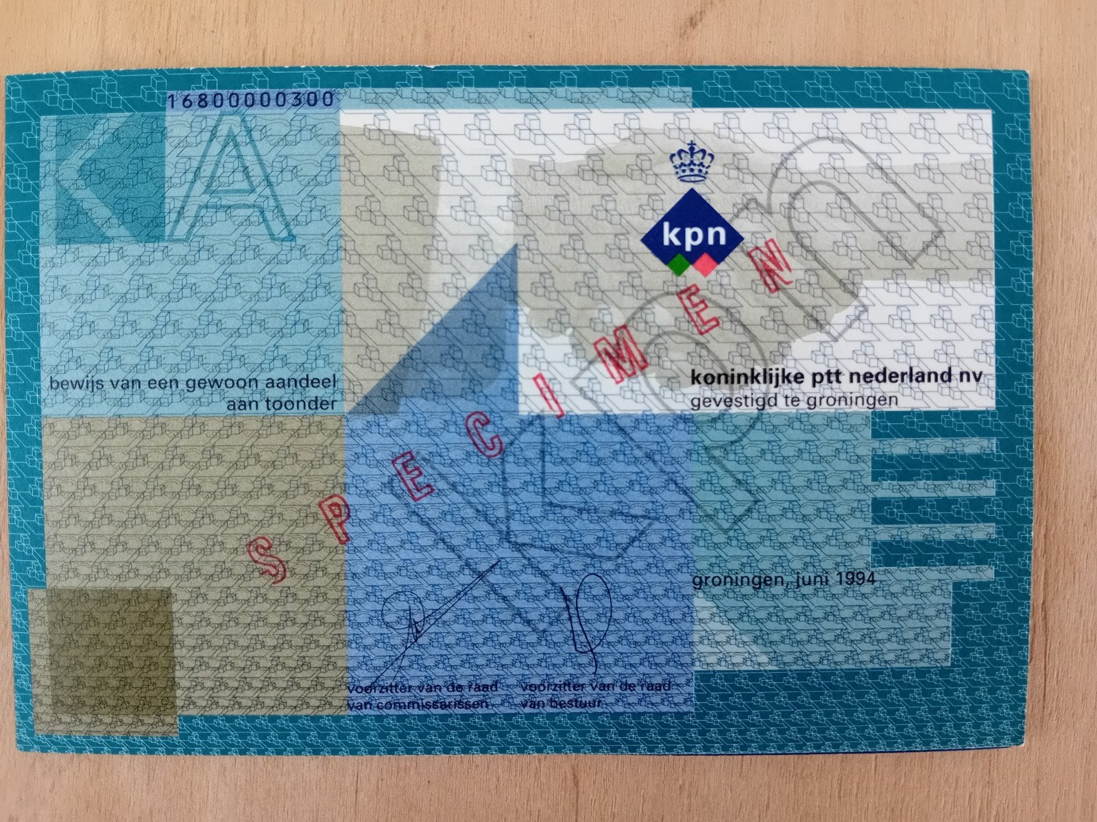 KPN Herinnering 1e Notering Effectenbeurs - Juni 1994, Postzegels en Munten, Ophalen of Verzenden, 1970 tot heden, Aandeel