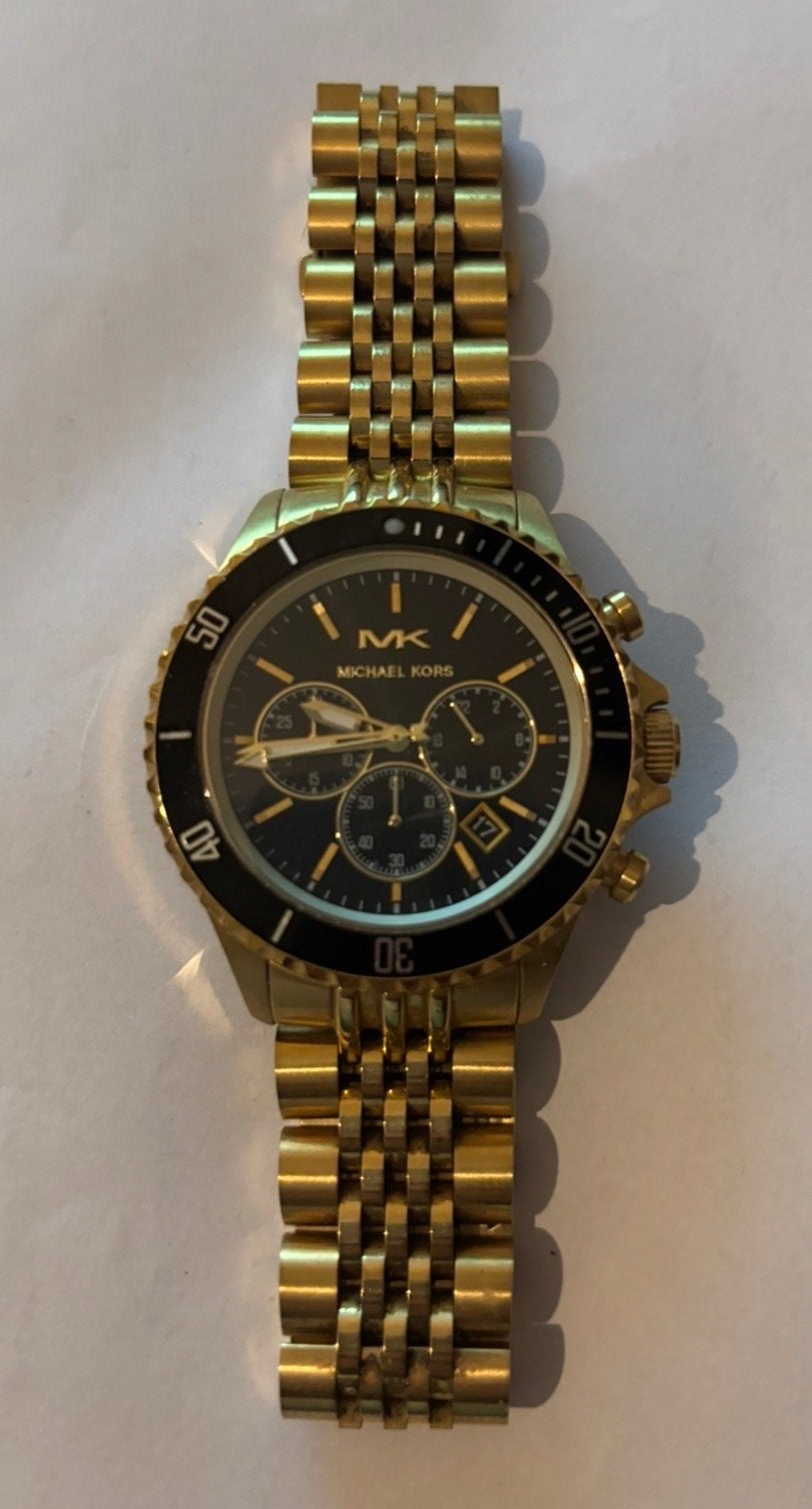 Michael Kors Gouden Herenhorloge MK8726, Polshorloge, Zo goed als nieuw, Goud, Goud