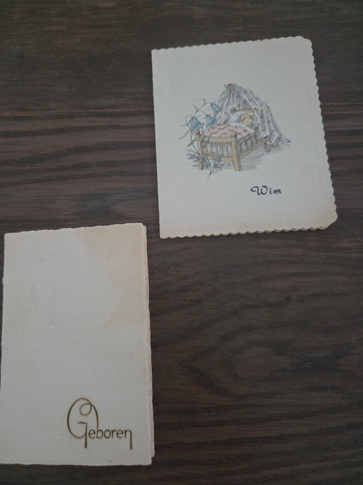 2 oude geboortekaartjes, Ophalen of Verzenden, Voor 1970, Geboortekaartje