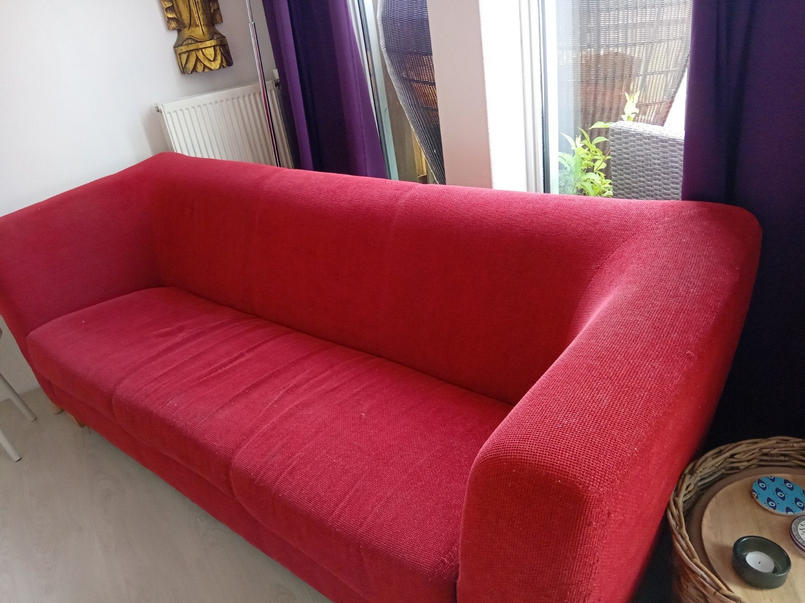 3-zits rode bank, Huis en Inrichting, Ophalen, Gebruikt, 75 tot 100 cm, Driepersoons