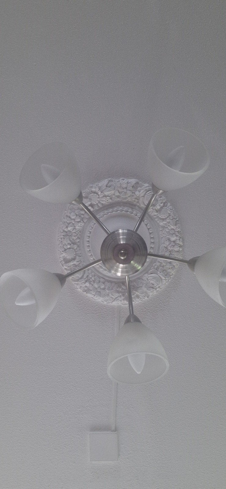 Elegante hanglamp met 5 glazen kappen, Ophalen, Gebruikt, Klassiek, E14 (klein)