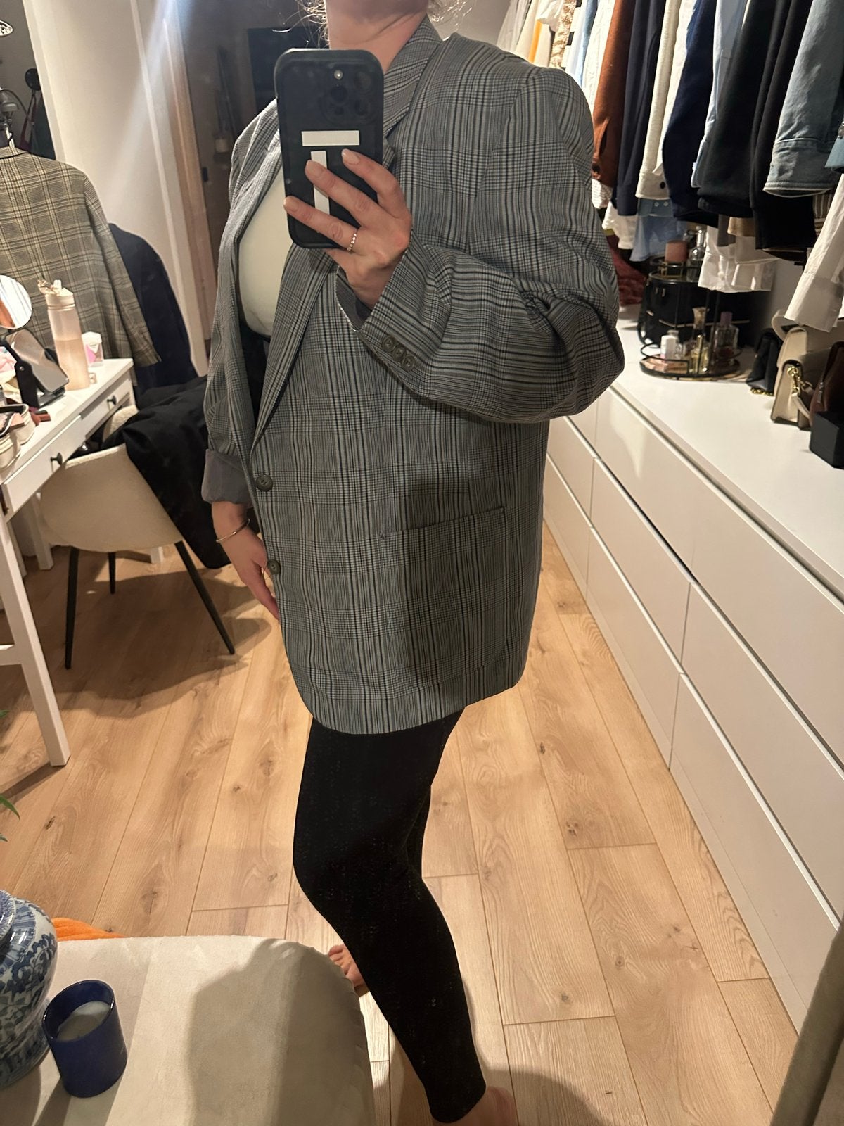 Vintage retro oversized geruite blazer - grijs - L/XL, Maat 46/48 (XL) of groter, Ophalen of Verzenden, Zo goed als nieuw, Jasje