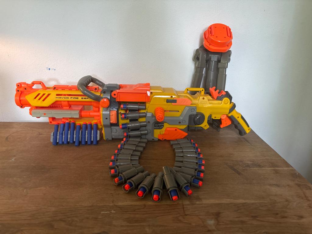 Nerf Havok Fire EBF Blaster met munitieband, Ophalen of Verzenden, Gebruikt