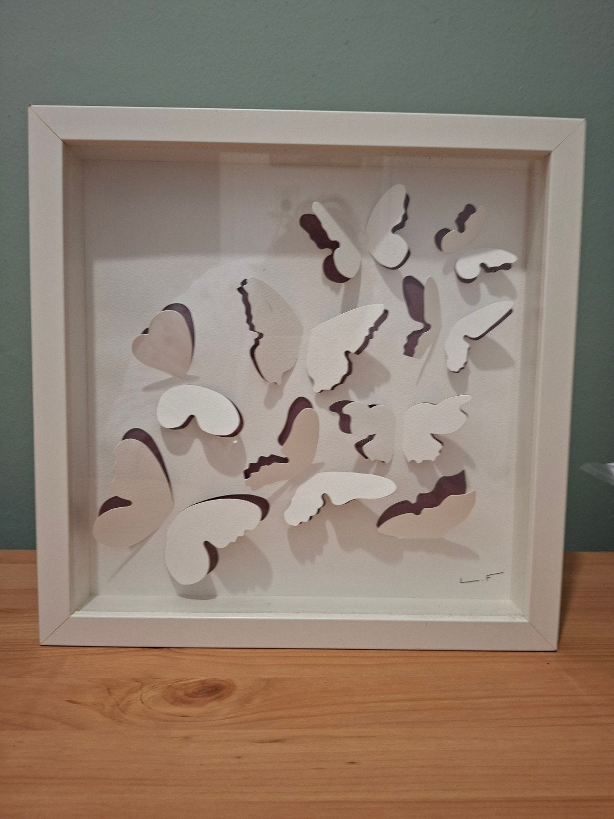 Wanddecoratie Vlinder Kunstwerk in Lijst - Wit/Paars 30 x 30, Huis en Inrichting, Minder dan 50 cm, Oorspronkelijke maker, Overige typen