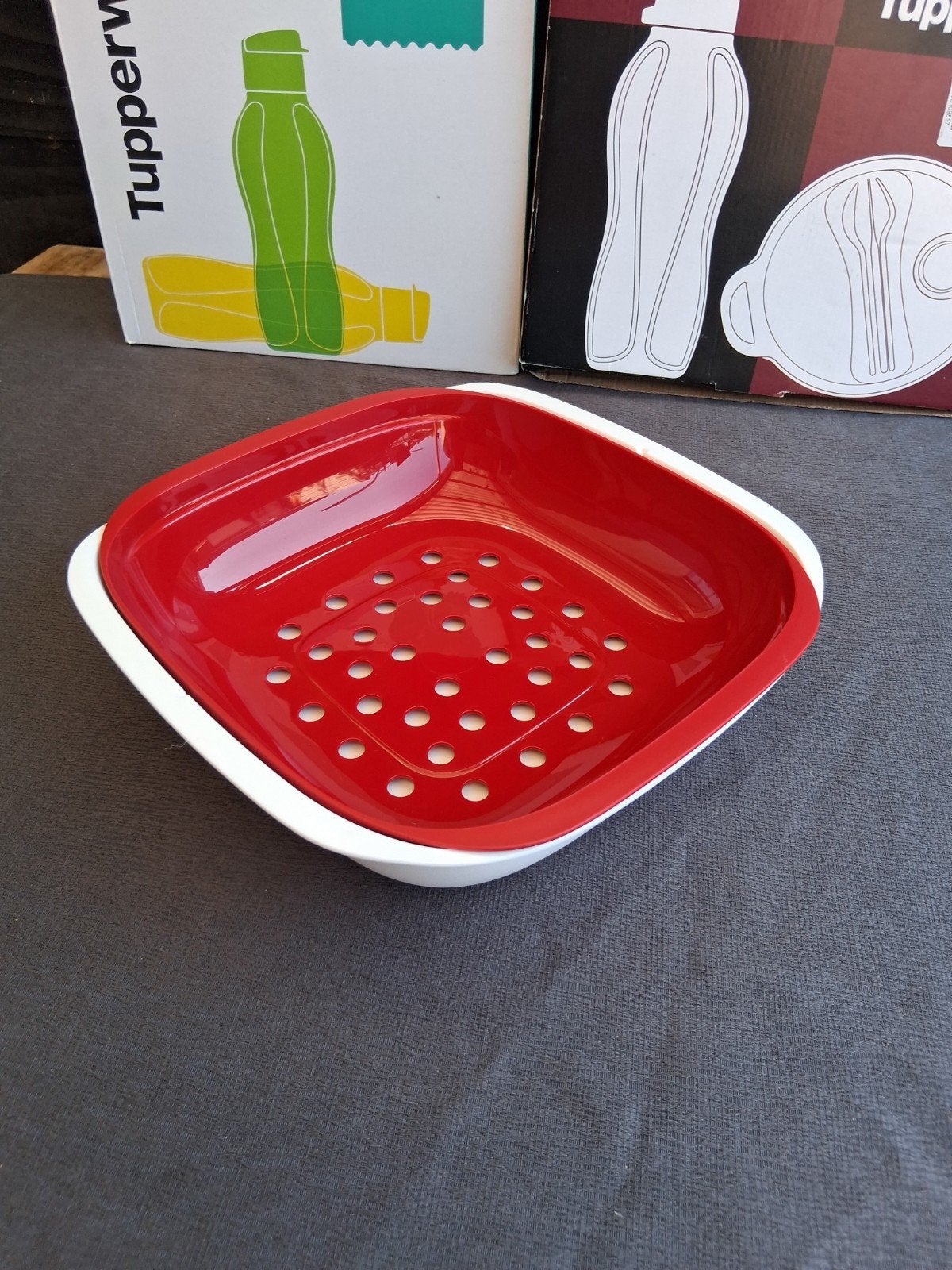 Tupperware Vergiet met Lekbak - Rood/Wit, Overige typen, Nieuw, Ophalen of Verzenden, Met deksel