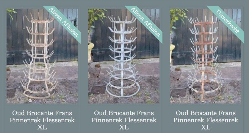 Oude brocante zinken flessenrek pinnenrek wijnflessen decor, Ophalen of Verzenden