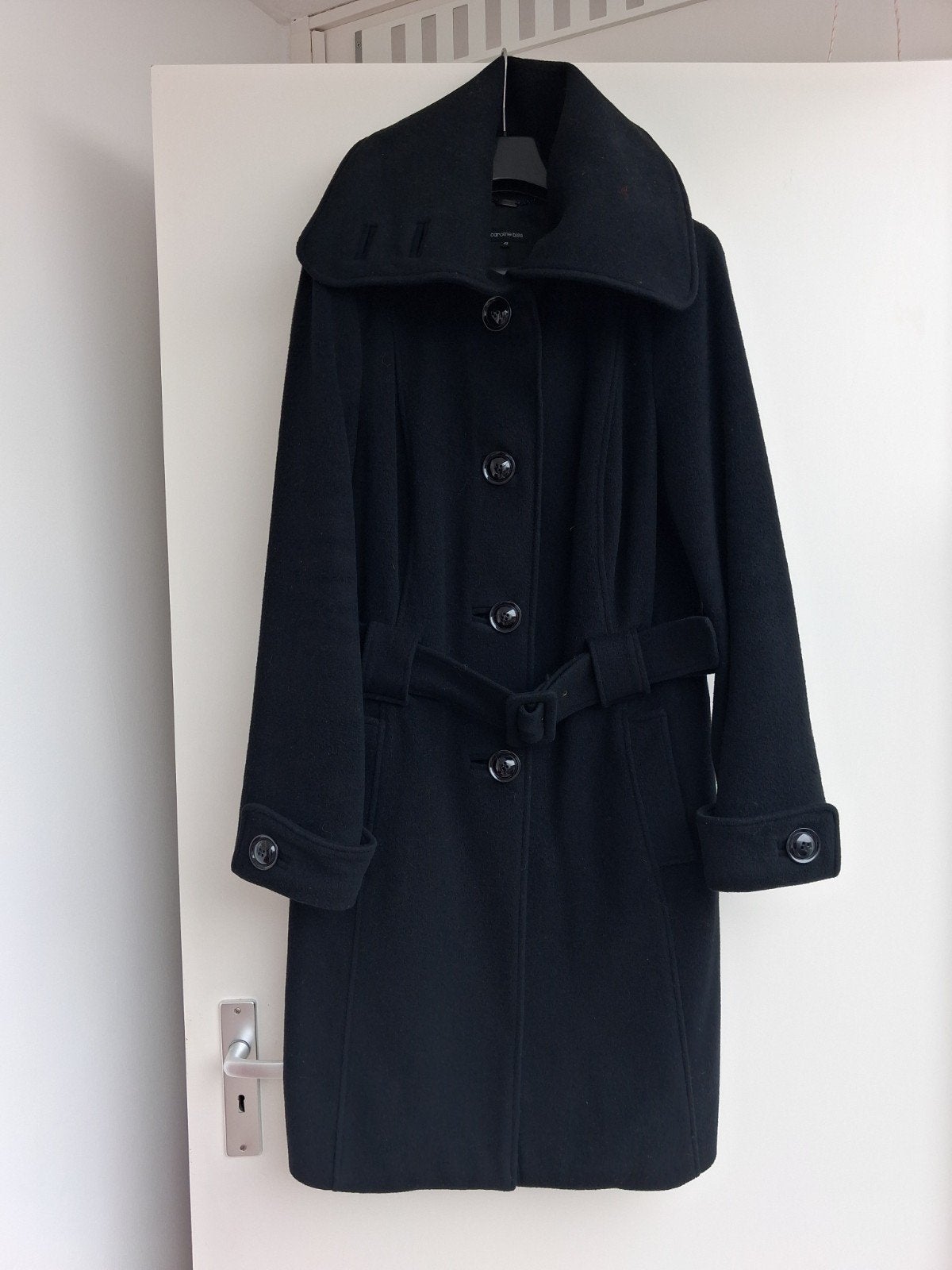 Caroline Biss Zwarte Wollen Jas - Maat 42, Kleding | Dames, Zwart, Maat 42/44 (L), Ophalen of Verzenden, Zo goed als nieuw