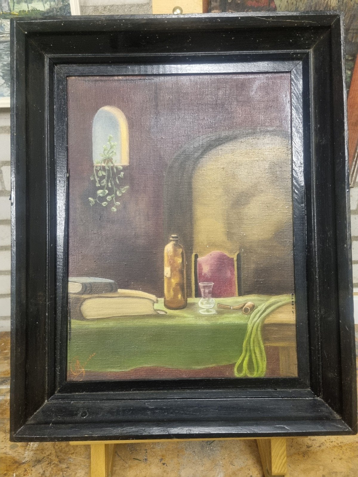 Schilderij gesigneerd stilleven, Handgeschilderd, Doek, Stilleven, Ophalen of Verzenden