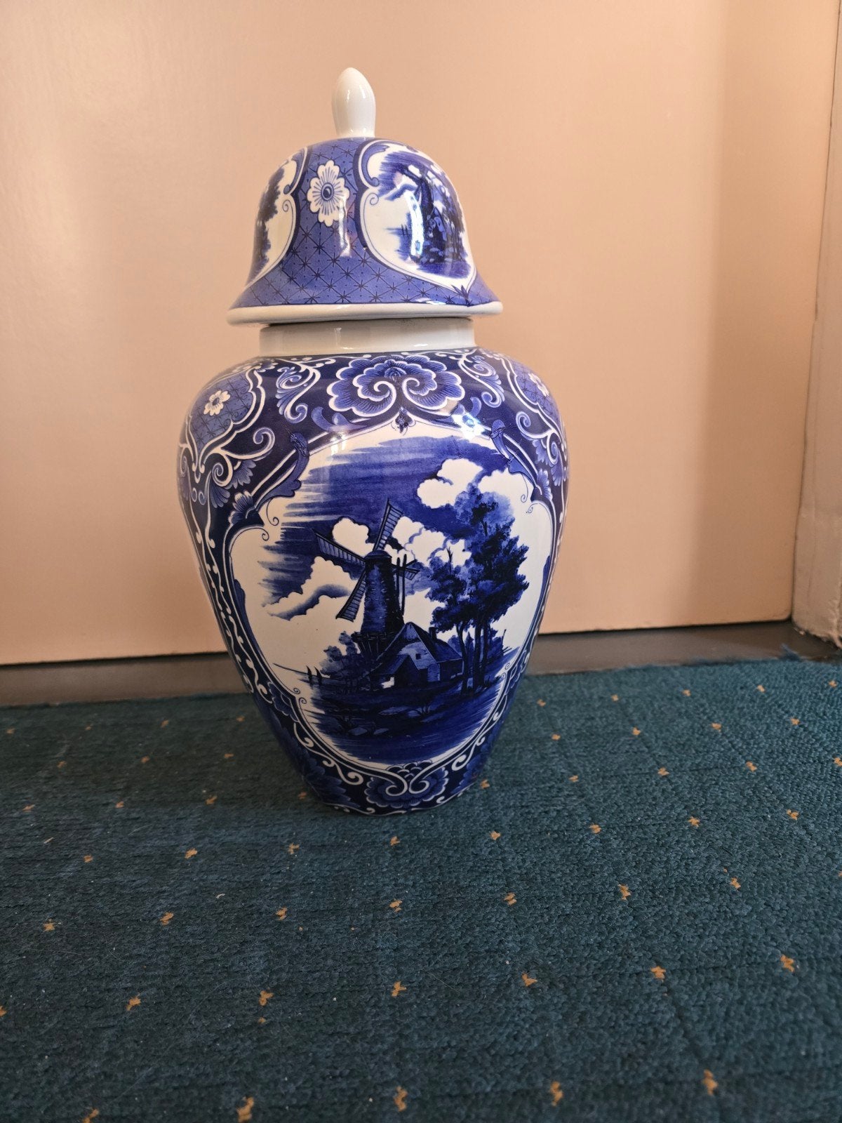 Prachtige Delfts Blauwe Gemberpot met Molenlandschap, Antiek en Kunst, Antiek | Vazen, Ophalen