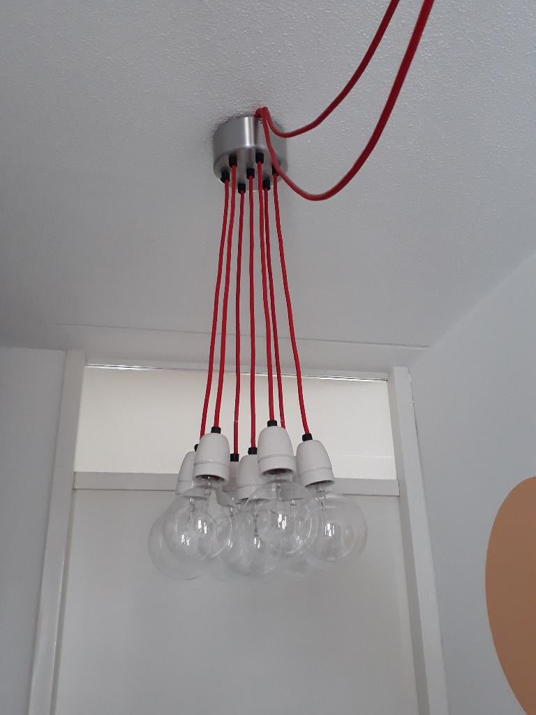 Hanglamp 7 bollen design Het Kunstlab, 50 tot 75 cm, Ophalen of Verzenden, Zo goed als nieuw, Glas