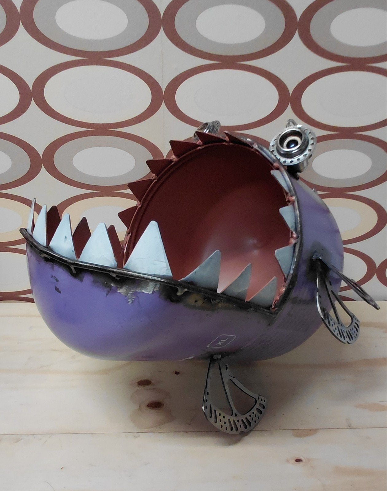 Metalen vis - metal art - upcycling - lectuurbak - houtbak, Gebruikt, O, A, W