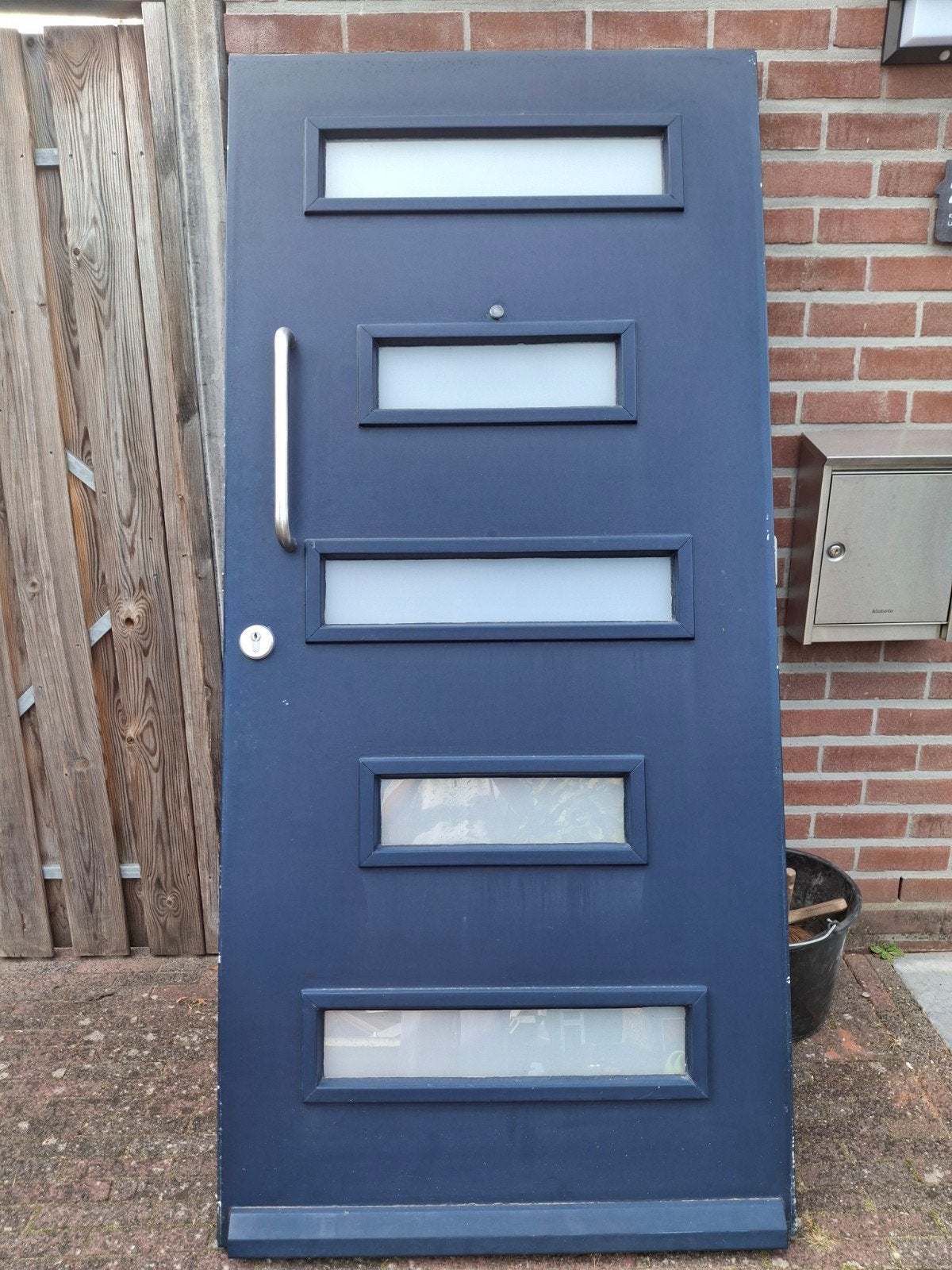 Hardhouten voordeur 205  93 cm –3-puntssluiting- RVS greep, Ophalen, Gebruikt, 80 tot 100 cm, Buitendeur