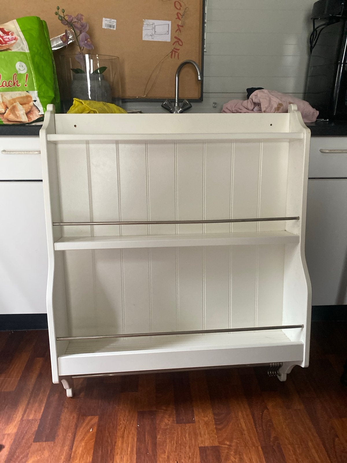 Wit houten bordenrek / kruidenrek voor de keuken, Ophalen, Gebruikt, Bordenrek, Hout