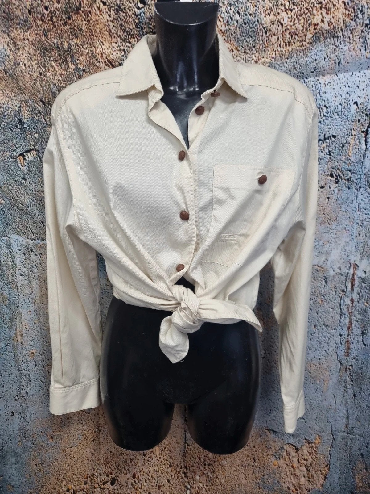 Vintage stoer katoen overhemd blouse met gave bruine knopen, Kleding | Dames, Vintage Dressing, Beige, Maat 46/48 (XL) of groter