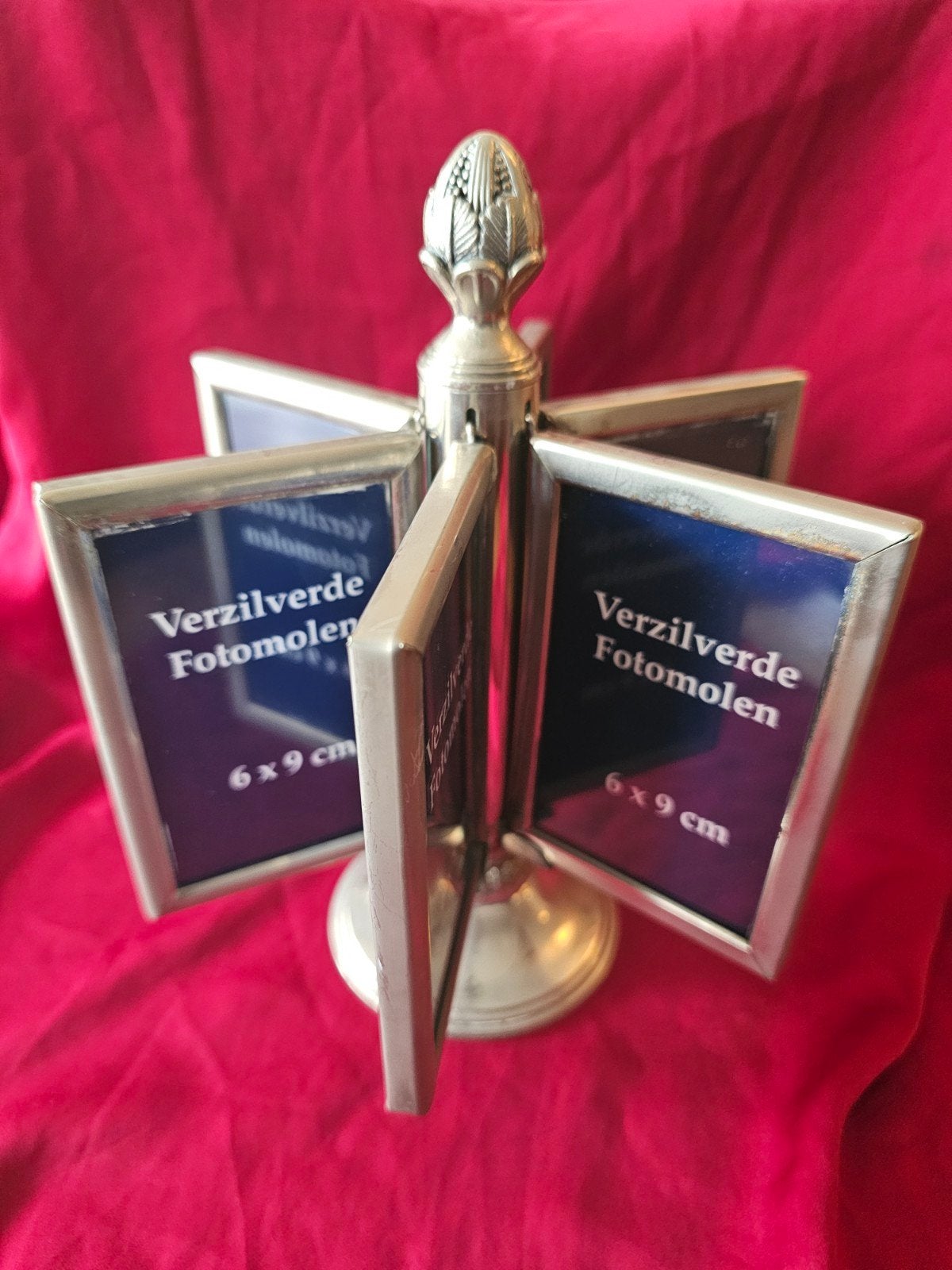 Verzilverde Fotomolen 6x9 cm - Draaibare Fotolijst, Fotocarrousel, Ophalen of Verzenden, Zo goed als nieuw, Metaal