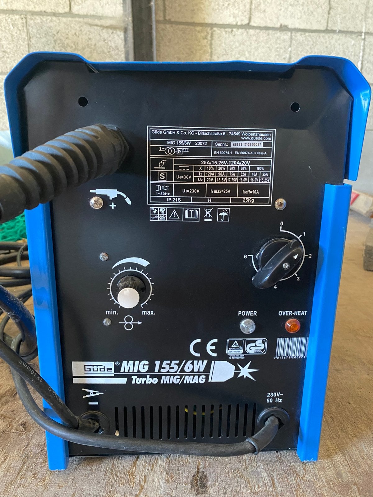 Güde Mig 155/6W Turbo MIG/MAG lasapparaat, Doe-het-zelf en Verbouw, Gereedschap | Lasapparaten, Ophalen, Gebruikt, Minder dan 150 ampère