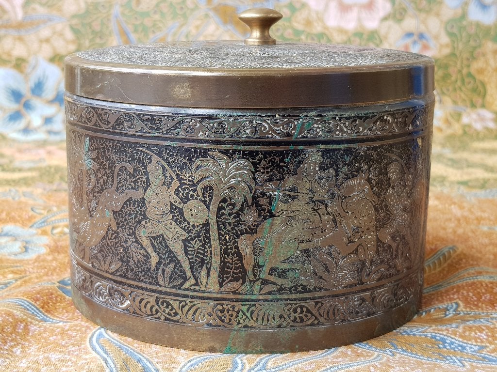 Mooi oud Oosters doosje van bewerkt koper 12,6 cm., Ophalen of Verzenden, Koper