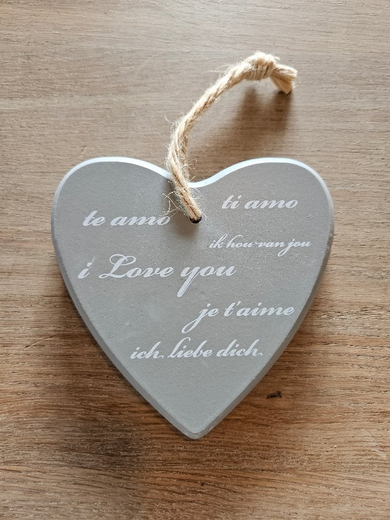 Decoratiehart "i love you", Huis en Inrichting, Ophalen of Verzenden, Nieuw, Grijs, Hout