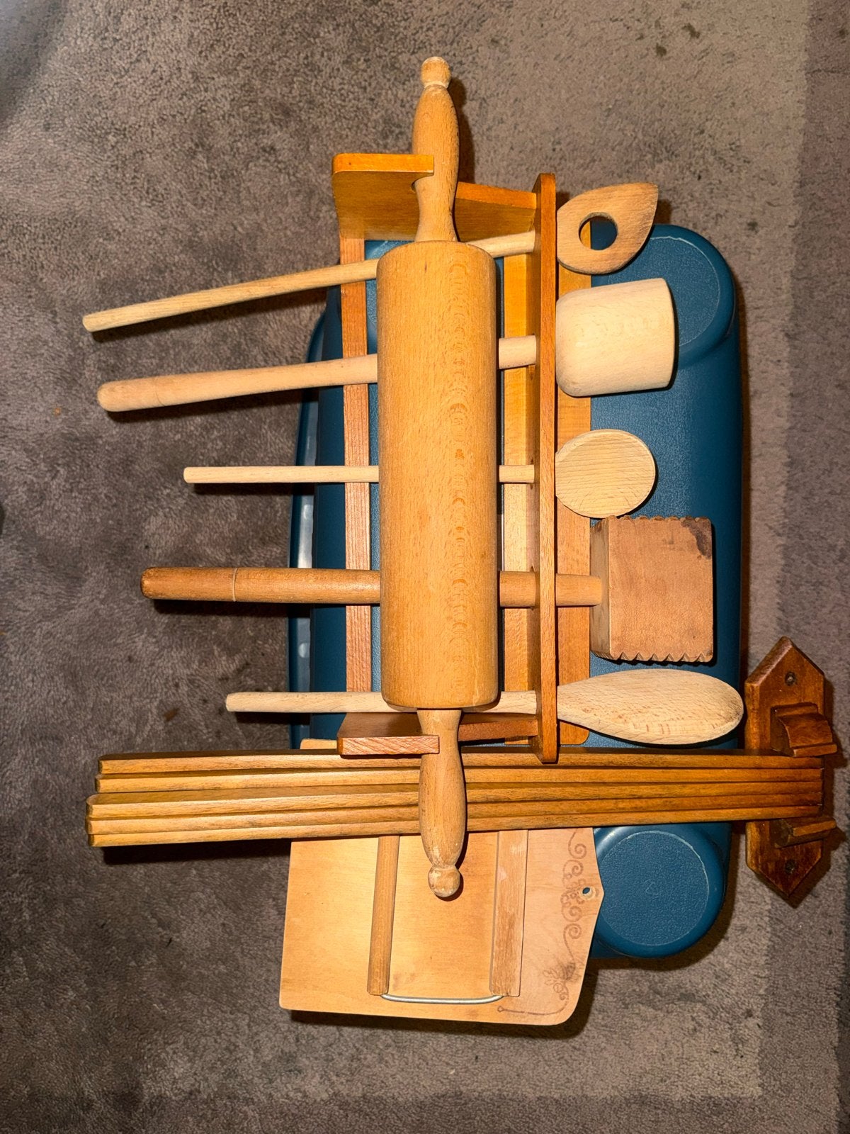 Houten Keukengerei Set met Rek - Vintage Stijl, Verzenden