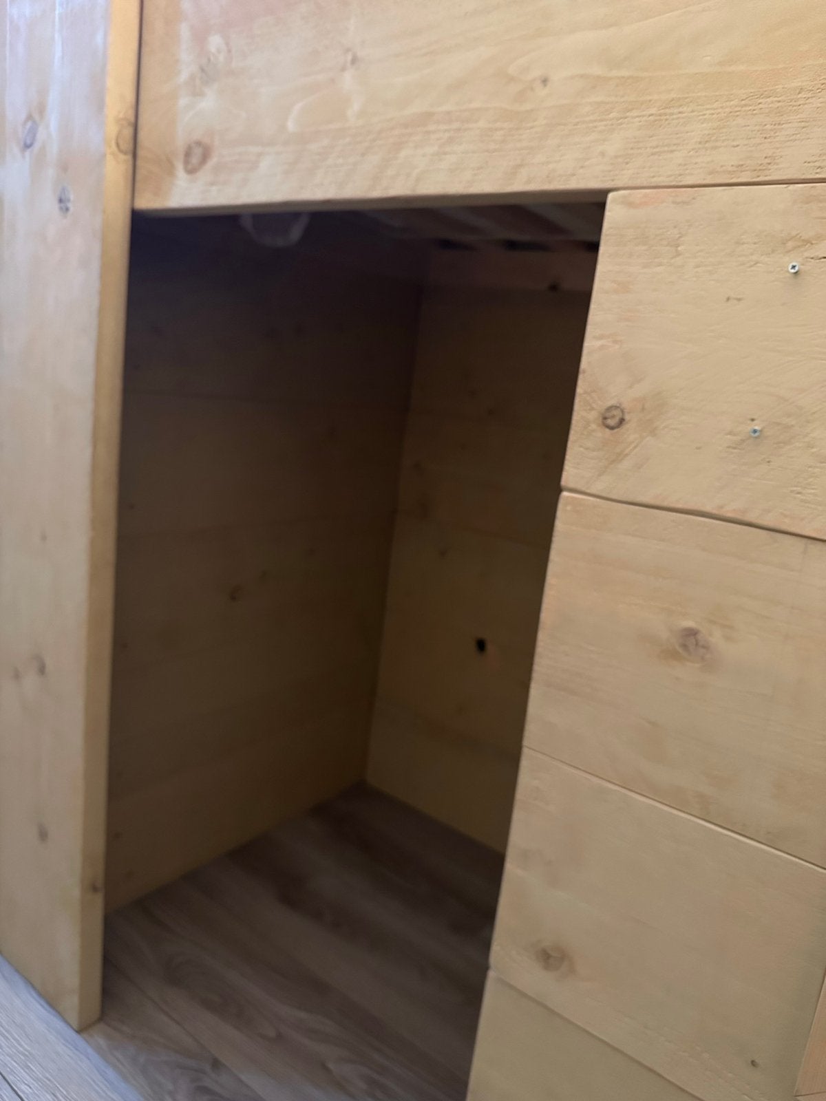 Steigerhouten hoogslaper, Ophalen, Eenpersoons, Zo goed als nieuw, 90 cm