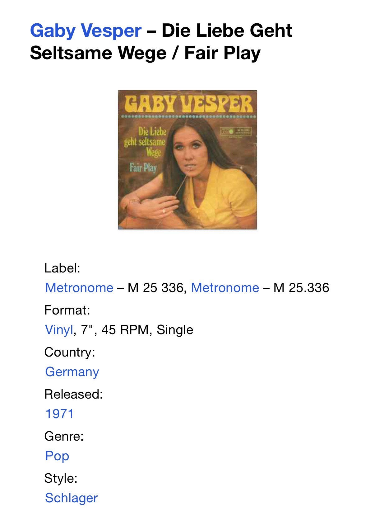 Gezocht singel gaby vesper, Ophalen of Verzenden, Zo goed als nieuw, Nederlandstalig