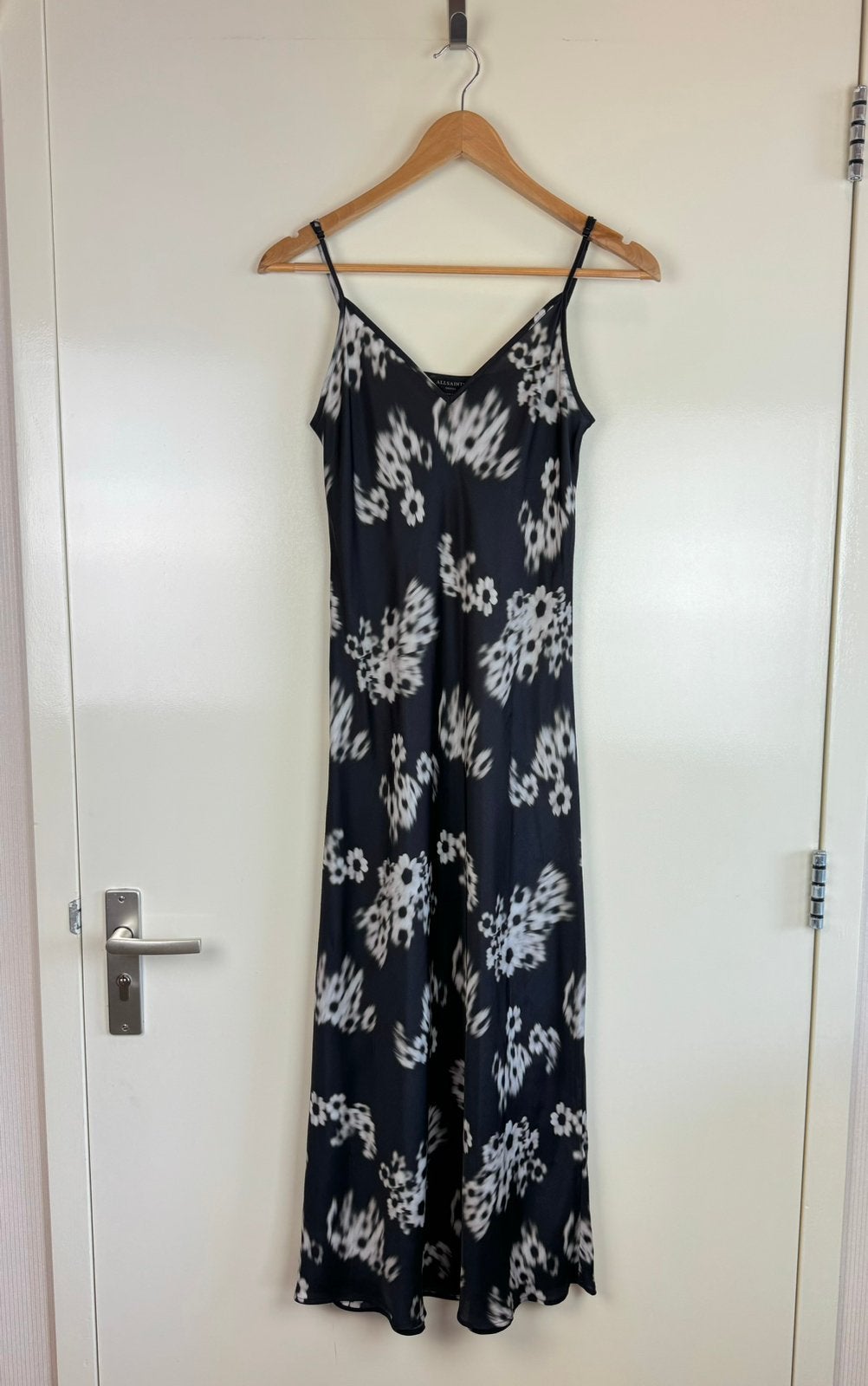 ALLSAINTS Maxi Slip Dress Avant Garde Midi Satin Abstract, Meerkleurig, Ophalen of Verzenden, Zo goed als nieuw, Maat 36 (S)