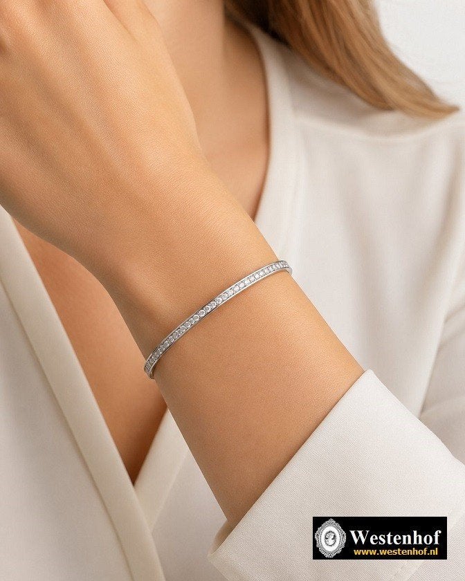 Dames armband zilver bangle met kristal, Met kristal, Overige materialen, Verzenden, Nieuw