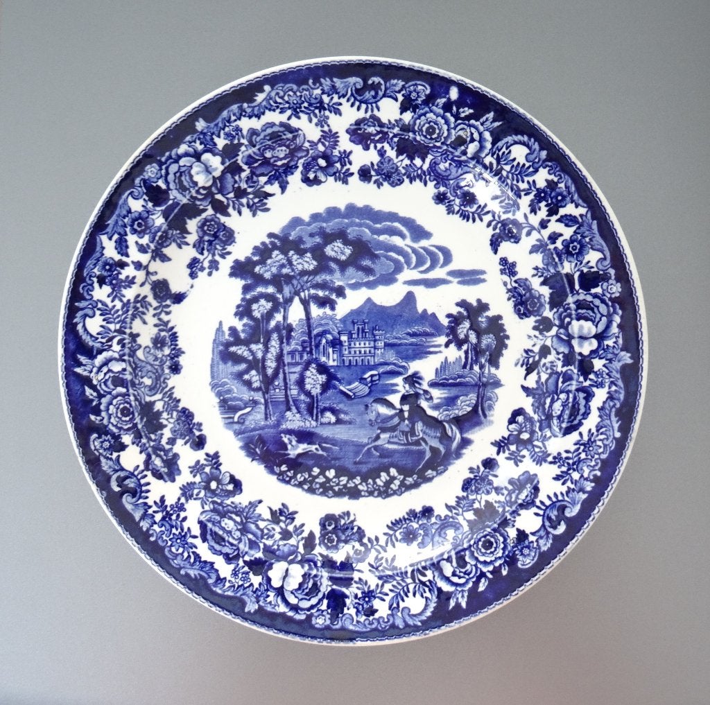 Antiek blauw bord Amazone Petrus Regout Maastricht 1855-1865, Ophalen of Verzenden