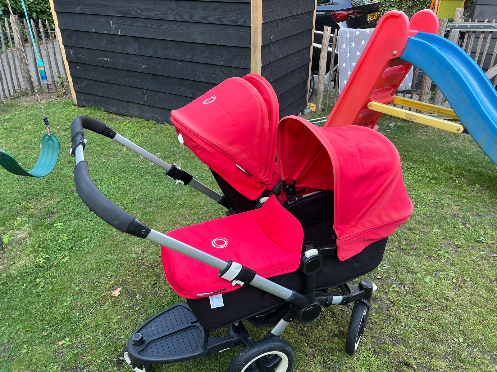 Zeer complete Bugaboo Donkey, Rood. Duo kinderwagen, Ophalen, Gebruikt, Bugaboo, Luchtbanden