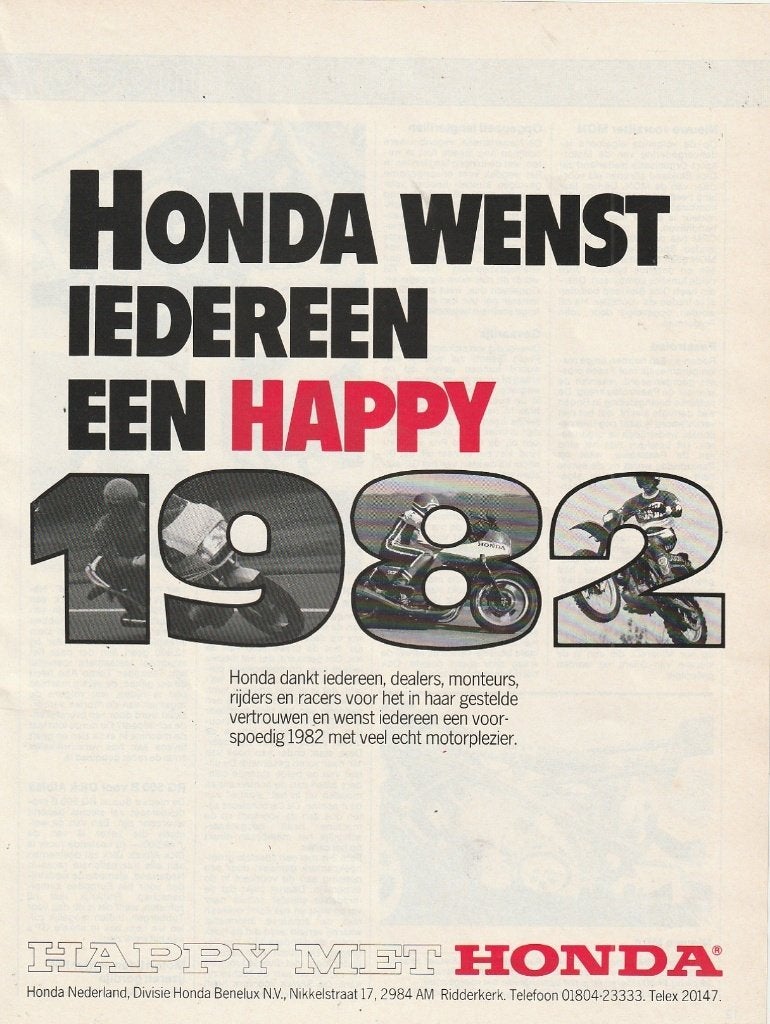 Retro reclame 1981 Honda motor een happy 1982, Verzenden, Overige typen