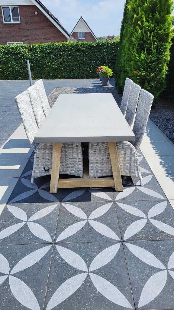 Bijzondere tuintafel Polystone, betonlook 250 x 100 cm., Ophalen, Gebruikt, Rechthoekig, Overige materialen