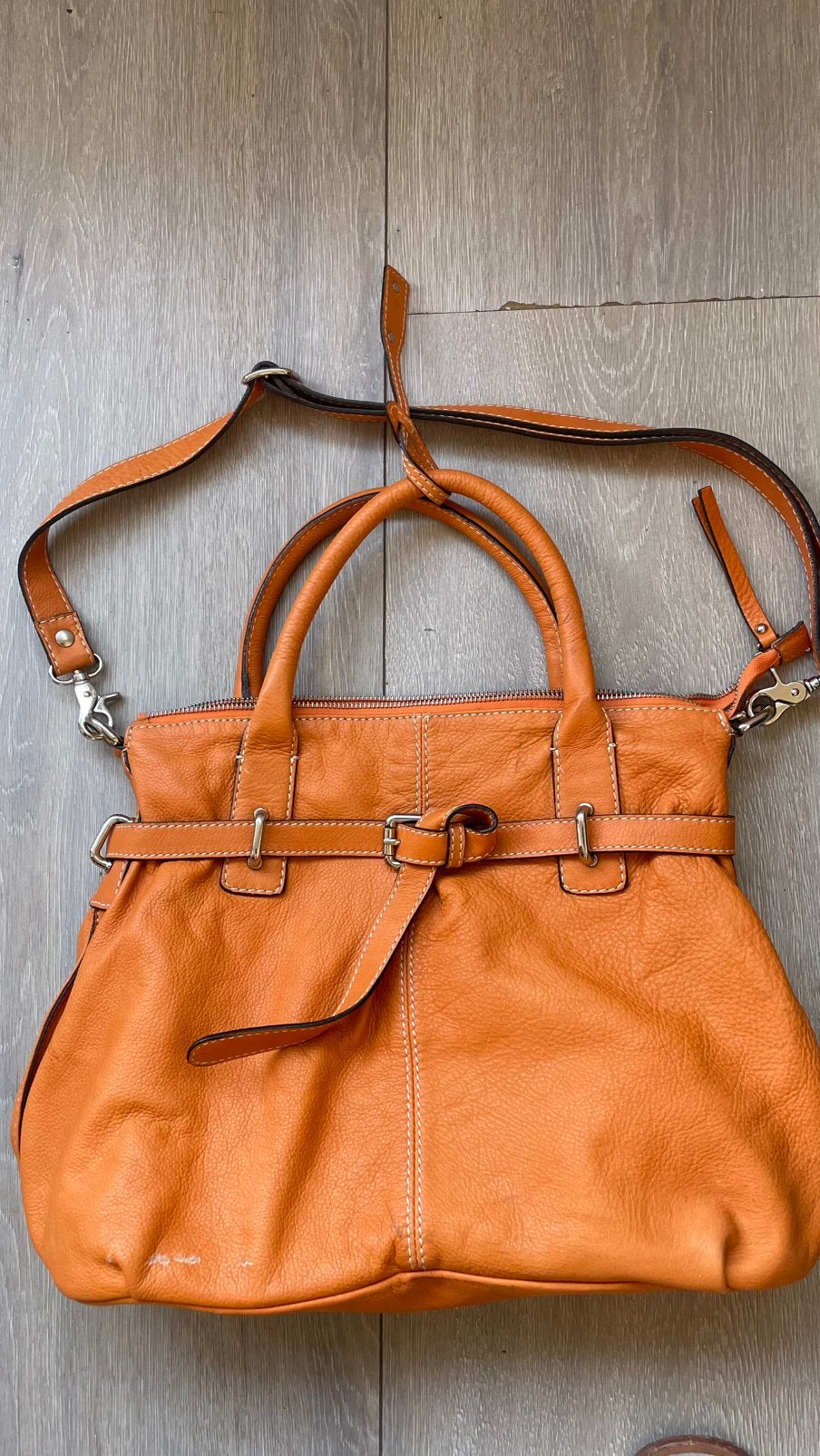 Te koop: grote leren tas, oranje, afm., Ophalen of Verzenden, Oranje