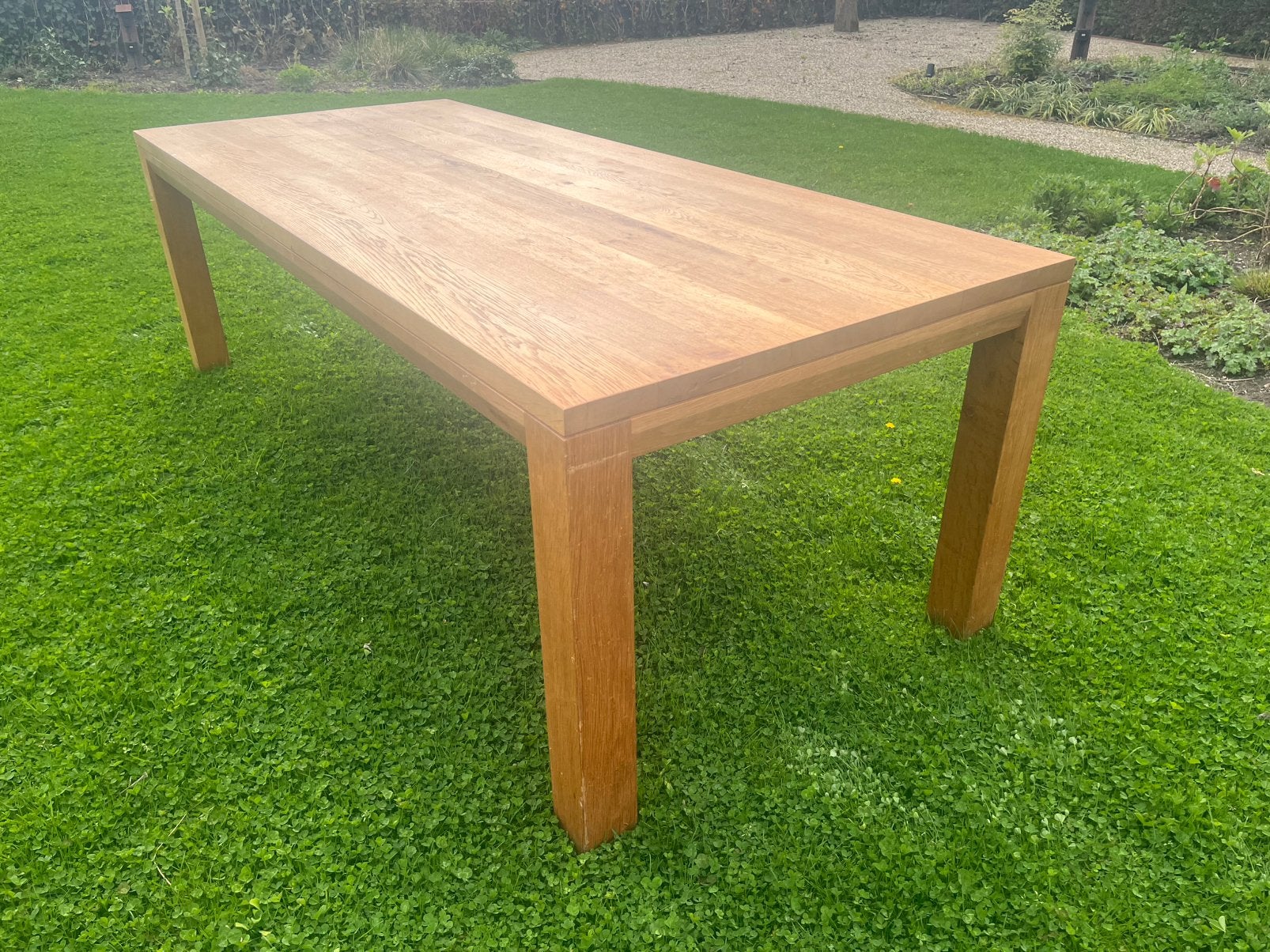 Massief eiken eetkamertafel 234x98 cm, Tuin en Terras, Ophalen, Zo goed als nieuw, Rechthoekig, Hout