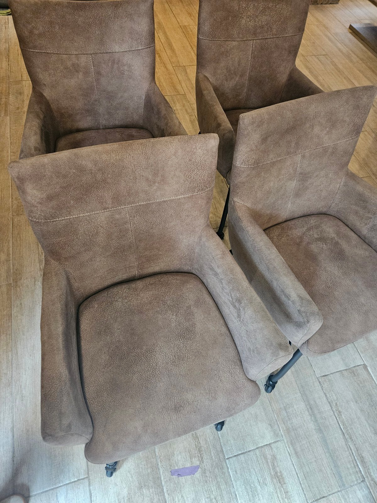 4 x Eetkamerstoel leuningen+wieltjes, Ophalen, Overige kleuren, Stof