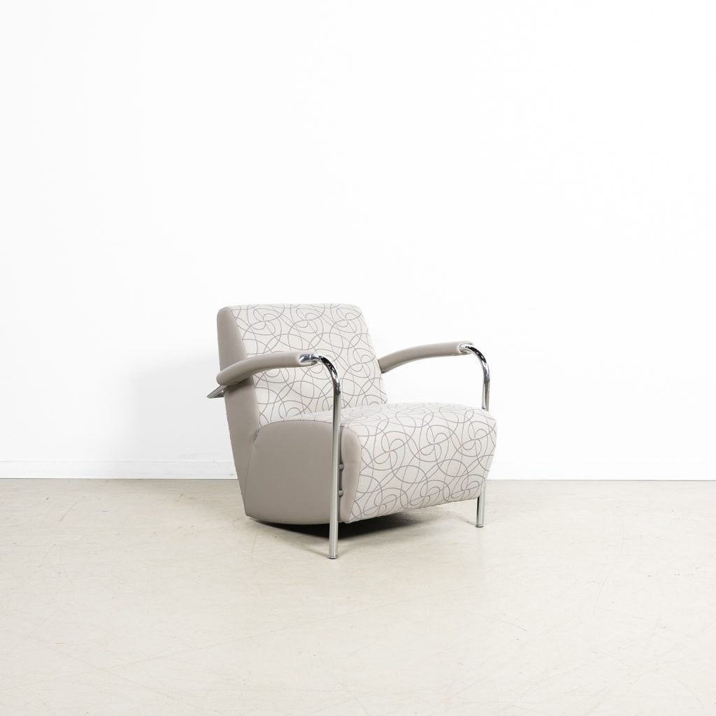 Leolux Scylla Laag Fauteuil Crème/Lichtgrijs Stof/Leer, Leolux, Zo goed als nieuw, Niet ingevuld, Niet ingevuld