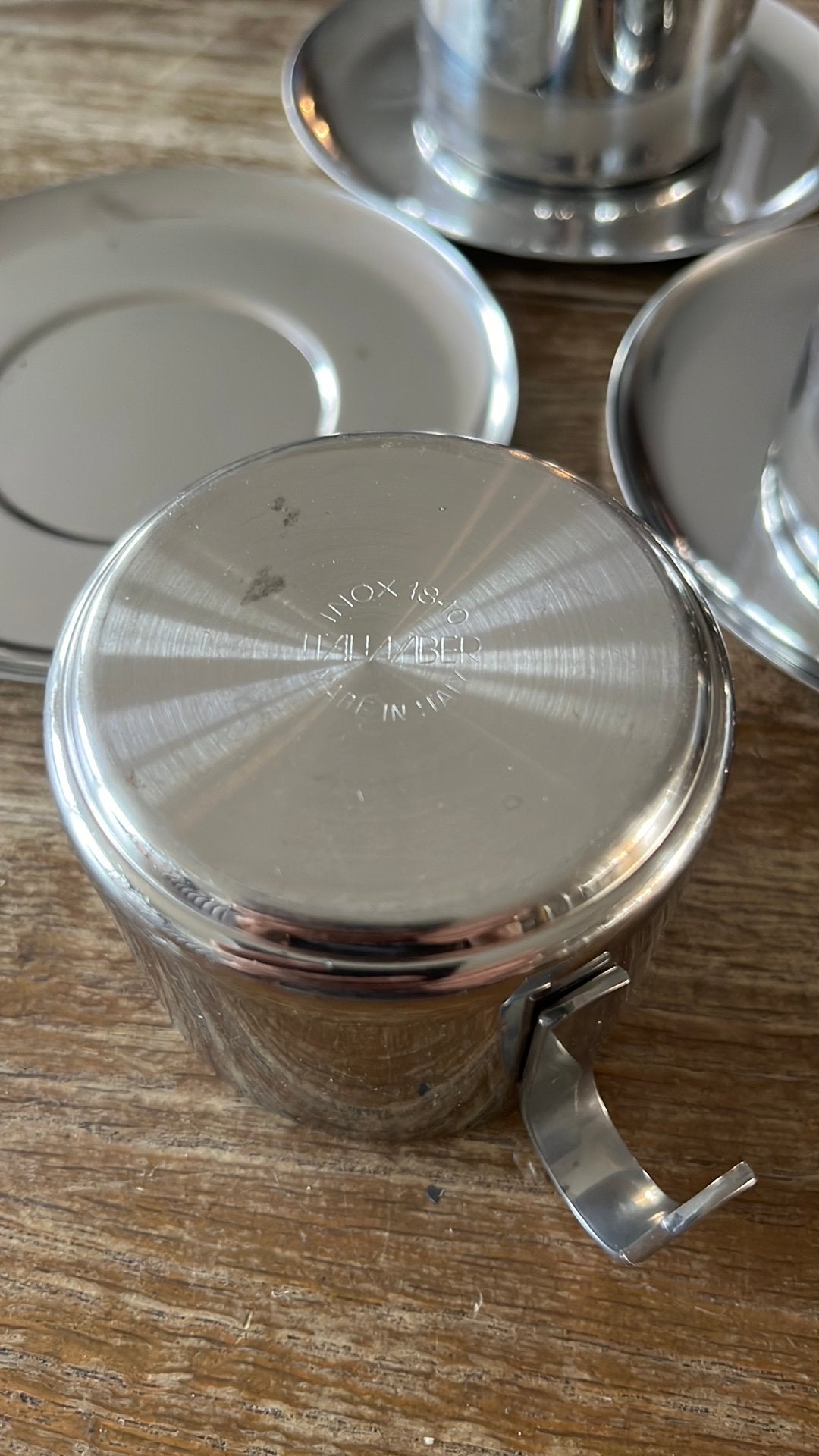 Drie dubbelwandige koffie kopjes van RVS “italwaber”, Ophalen of Verzenden, Overige materialen, Overige stijlen, Kop(pen) en/of Schotel(s)