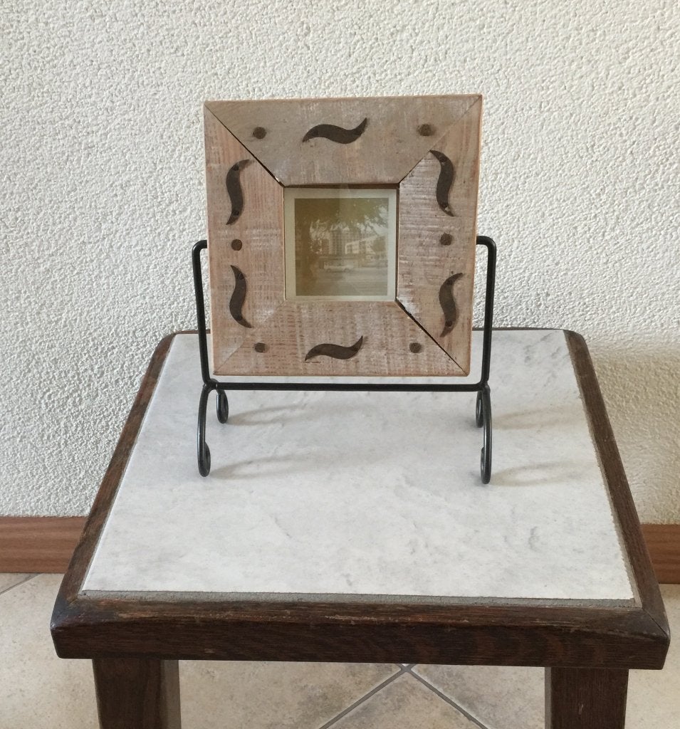 fotolijst steigerhout draaibaar, barnsteenkleur kralen e.a., Ophalen of Verzenden, Zo goed als nieuw