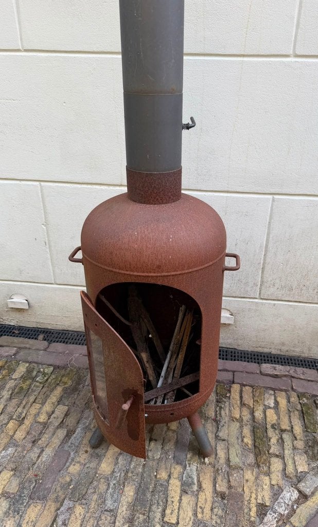 Burnies haard / terraskachel in goede staat -  vonkenrooster, Ophalen