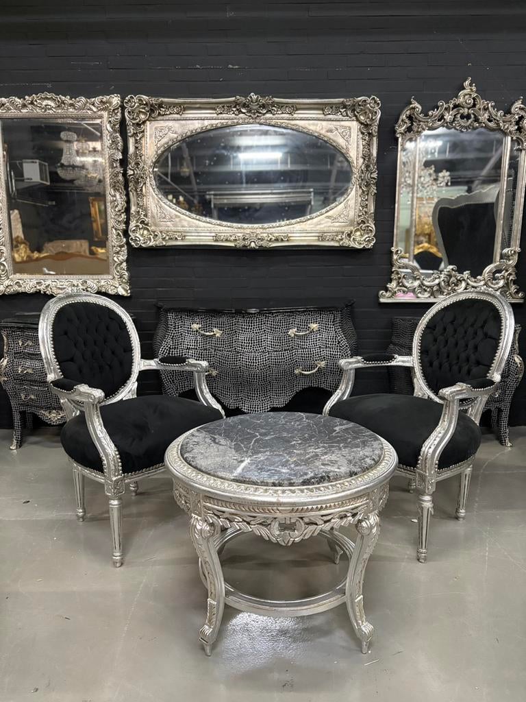 Zilver barok meubels tafel stoelen spiegel, Ophalen of Verzenden, Zo goed als nieuw, Overige