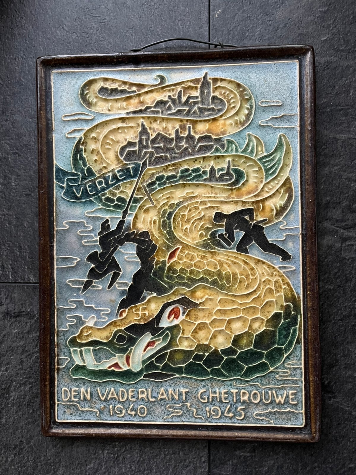 De Porceleyne Fles, Delft, cloisonne wandtegel, 1945, Antiek en Kunst, Ophalen of Verzenden